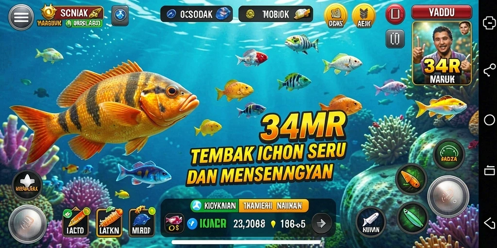 Screenshot gameplay menampilkan keseruan menembak ikan di 34R.