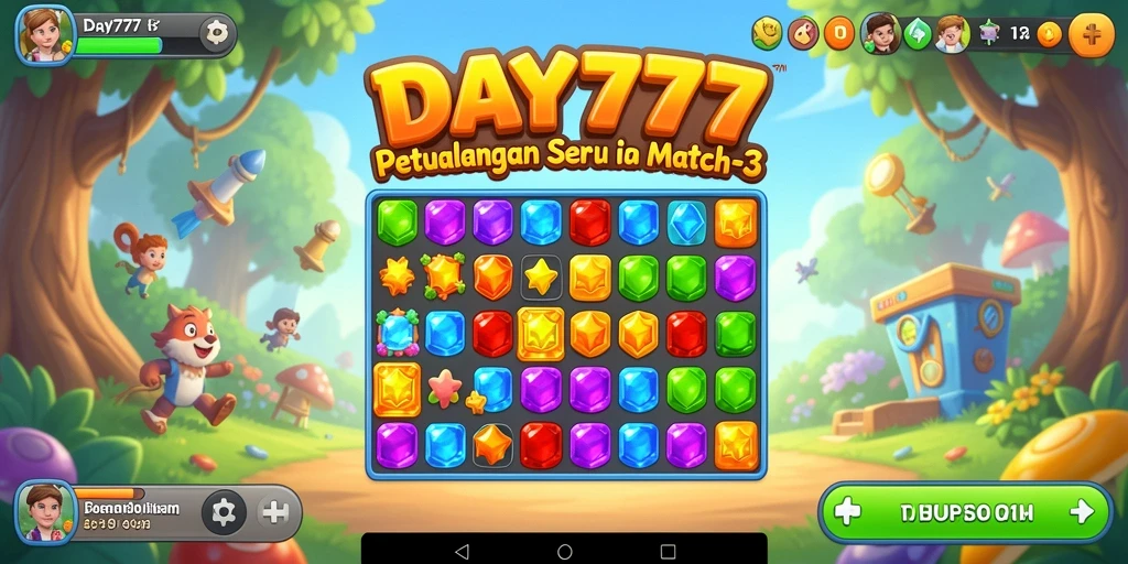 Gameplay seru Match-3 dengan warna-warni menarik.