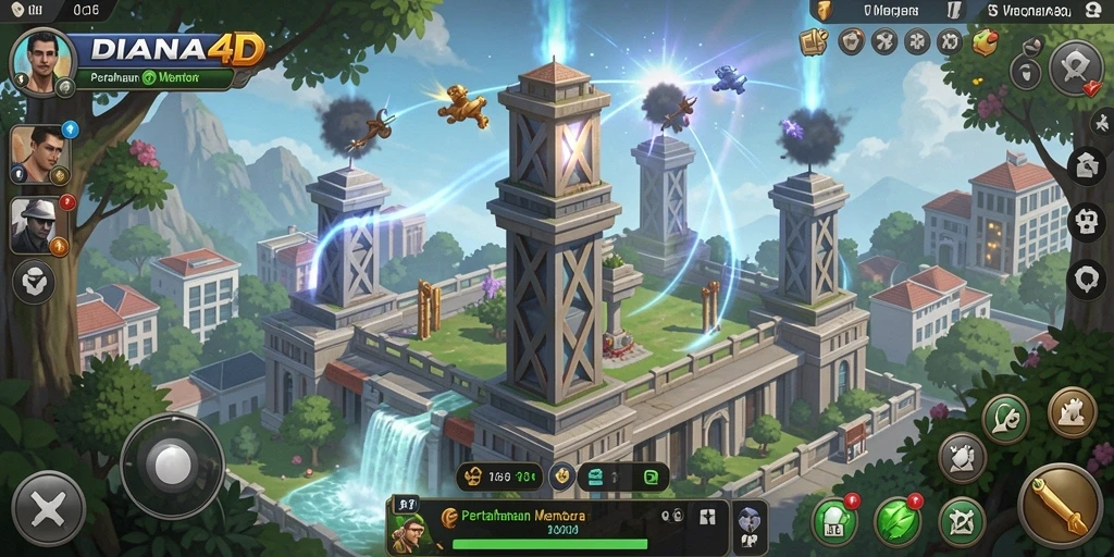 Tampilan gameplay menara pertahanan yang mendebarkan di DIANA4D.