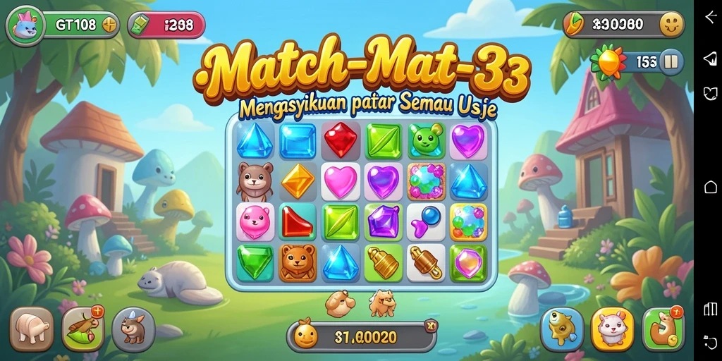 Tampilan gameplay GT108 dengan elemen Match-3 yang ceria.