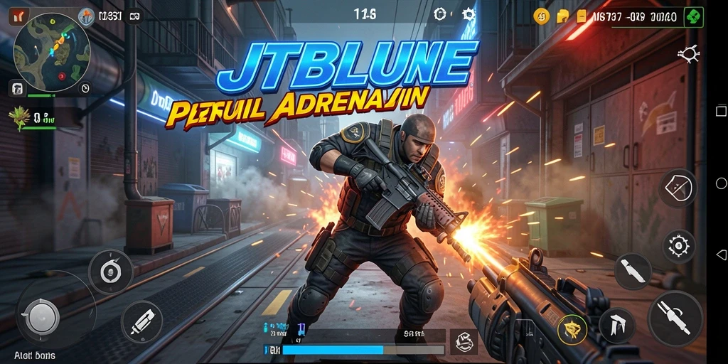 Screenshot gameplay JTBLUE yang menampilkan aksi mendebarkan.