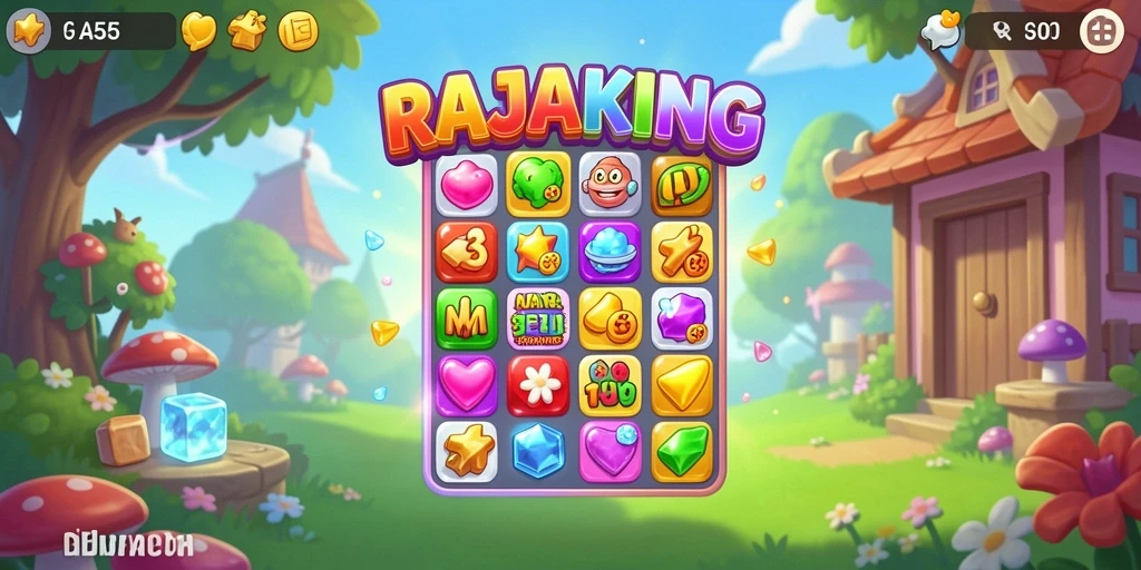 Screenshot gameplay <strong>RAJAKING</strong> menampilkan elemen-elemen berwarna yang seru.