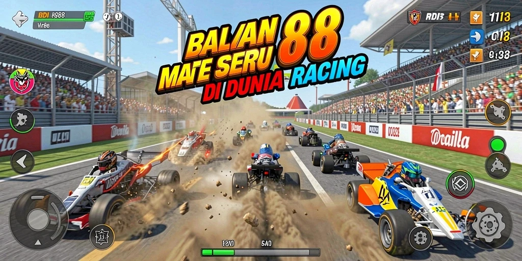 Screenshot gameplay RDI88 menunjukkan aksi balapan yang intens.