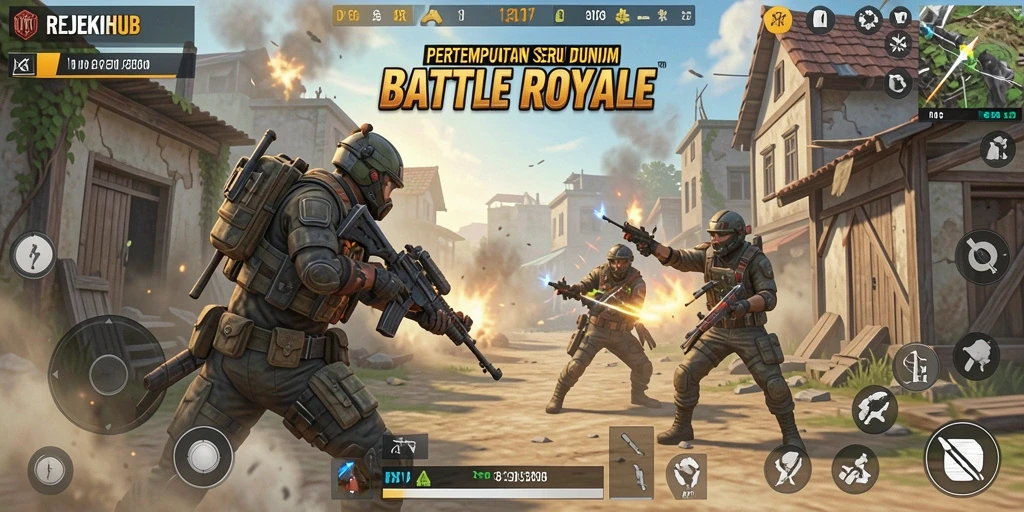 Screenshot gameplay REJEKIHUB dengan aksi seru Battle Royale.