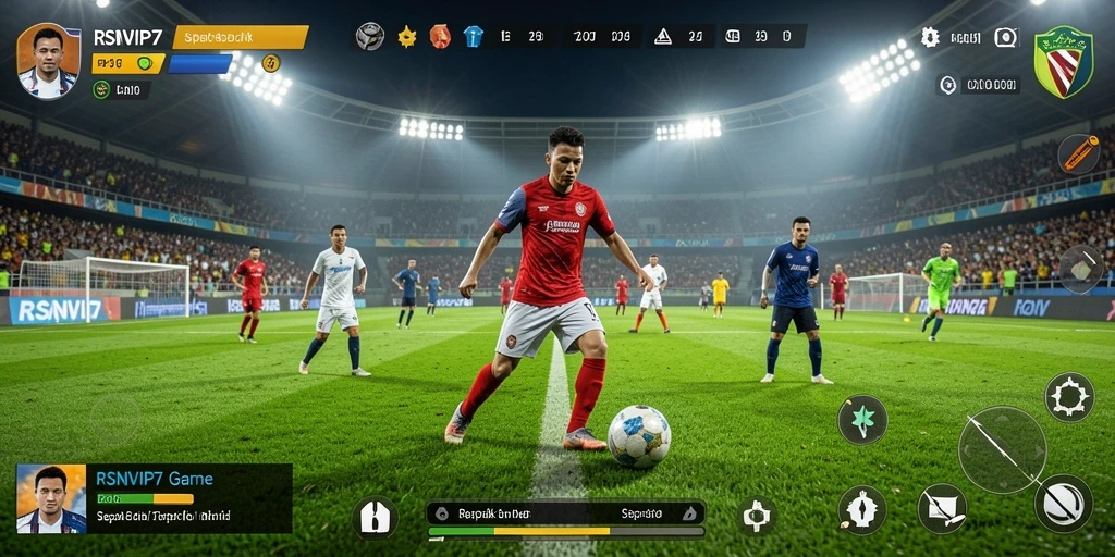 Tampilan grafik gameplay sepak bola yang mendebarkan dan realistis.