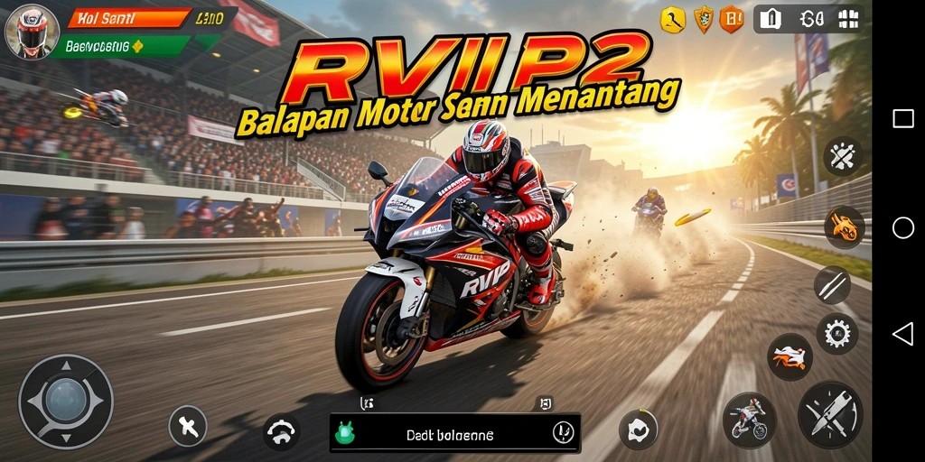 Tampilan gameplay balapan motor yang mendebarkan dan seru.