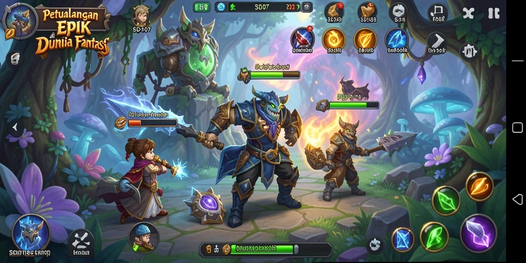Tangkapan layar SD107 yang menunjukkan aksi pertempuran epik dalam dunia RPG.