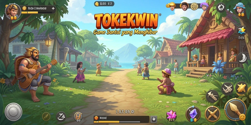 Screenshot gameplay <strong>TOKEKWIN</strong> menampilkan karakter yang lucu dan level yang berwarna-warni.