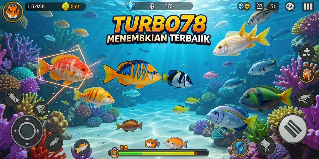 Screenshot gameplay TURBO78 menampilkan aksi menembak ikan yang mendebarkan.